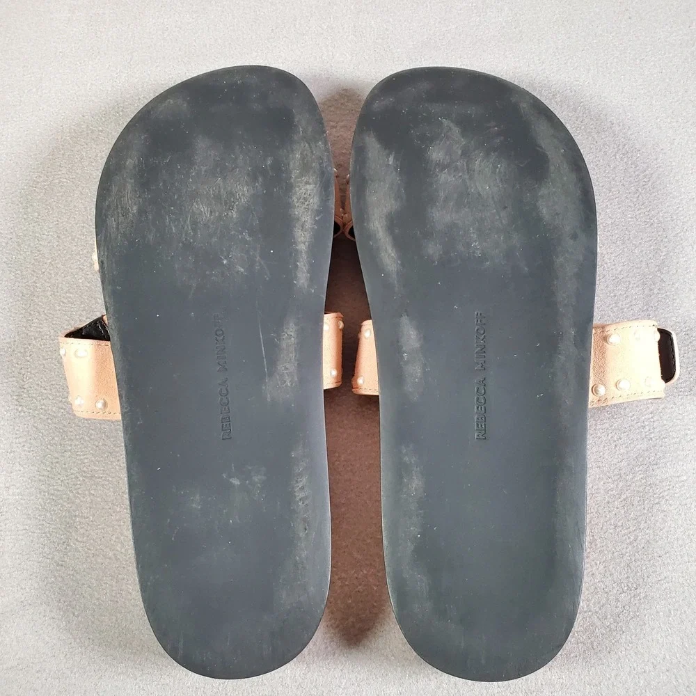 Rebecca Minkoff Veeoleeta Sandal Womens 7 Pink Pearl Buckle Suede Leather Slides - Picture 9 of 9